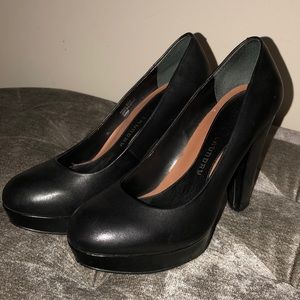 Black leather work heels